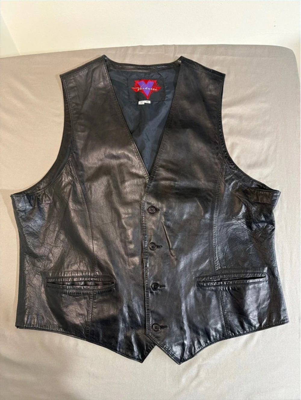 Verducci Mens Leather Pockets Button-Front V-Neck Vest Size 46